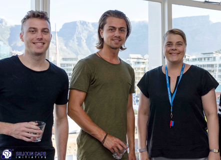 From right to left: Dr Sumarie Roodt, Simon T., Michael Whelehan at the SCI pitch event in Cape Town, South Africa (Source: Silicon Cape Initiative)