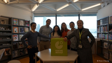 TRG participants Ross Cheung, Max Röcker, Ofelia Esther Señas, Elisabeth Jung, Tobias Grünfelder and Goethe Institute Director Dr. Almuth Meyer-Zollitsch (from left to right).