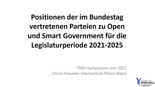 Ulrich Greveler: Positionen der im Bundestag vertretenen Parteien zu Open und Smart Government für die Legislaturperiode 2021-2025