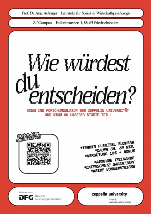 Für unser Entscheidungsexperiment suchen wir neue Teilnehmende.